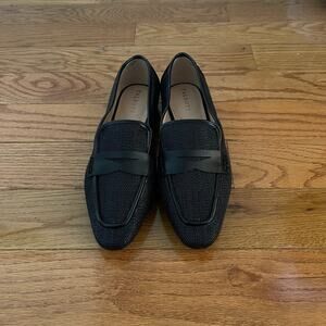 Talbots Womens 10M Erin Straw Raffia Penny Loafers Black Woven Loafers Business
